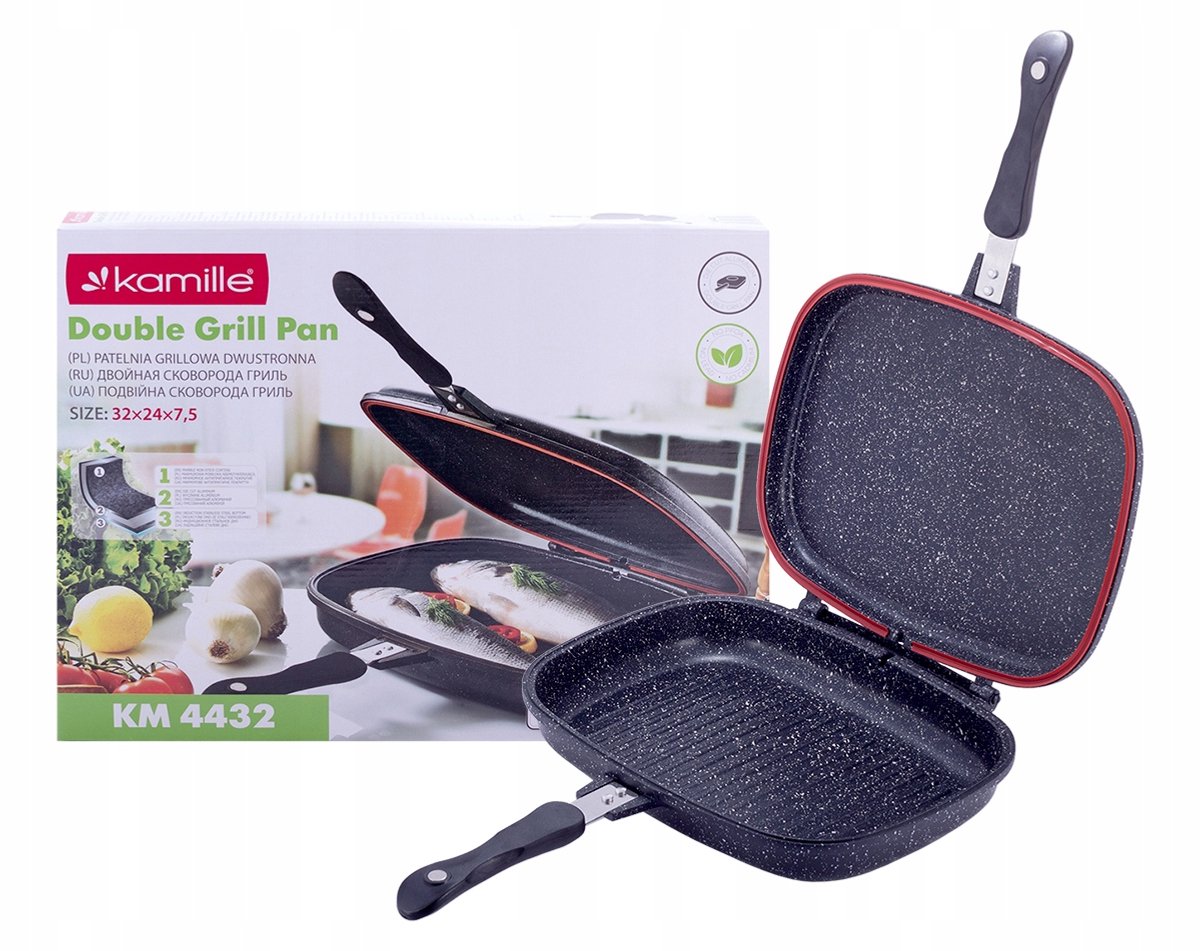 Kamille Dubbelzijdige Grillpan 32cm met Marmercoating - Geschikt voor Inductie