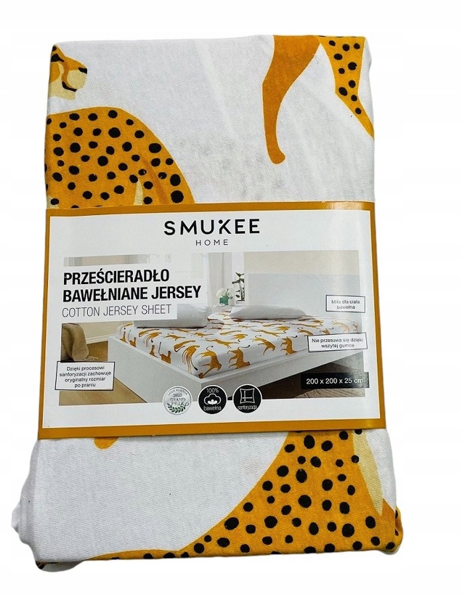 Jersey Hoeslaken met Elastiek - Katoen 200x200 cm - Panterprint Wit