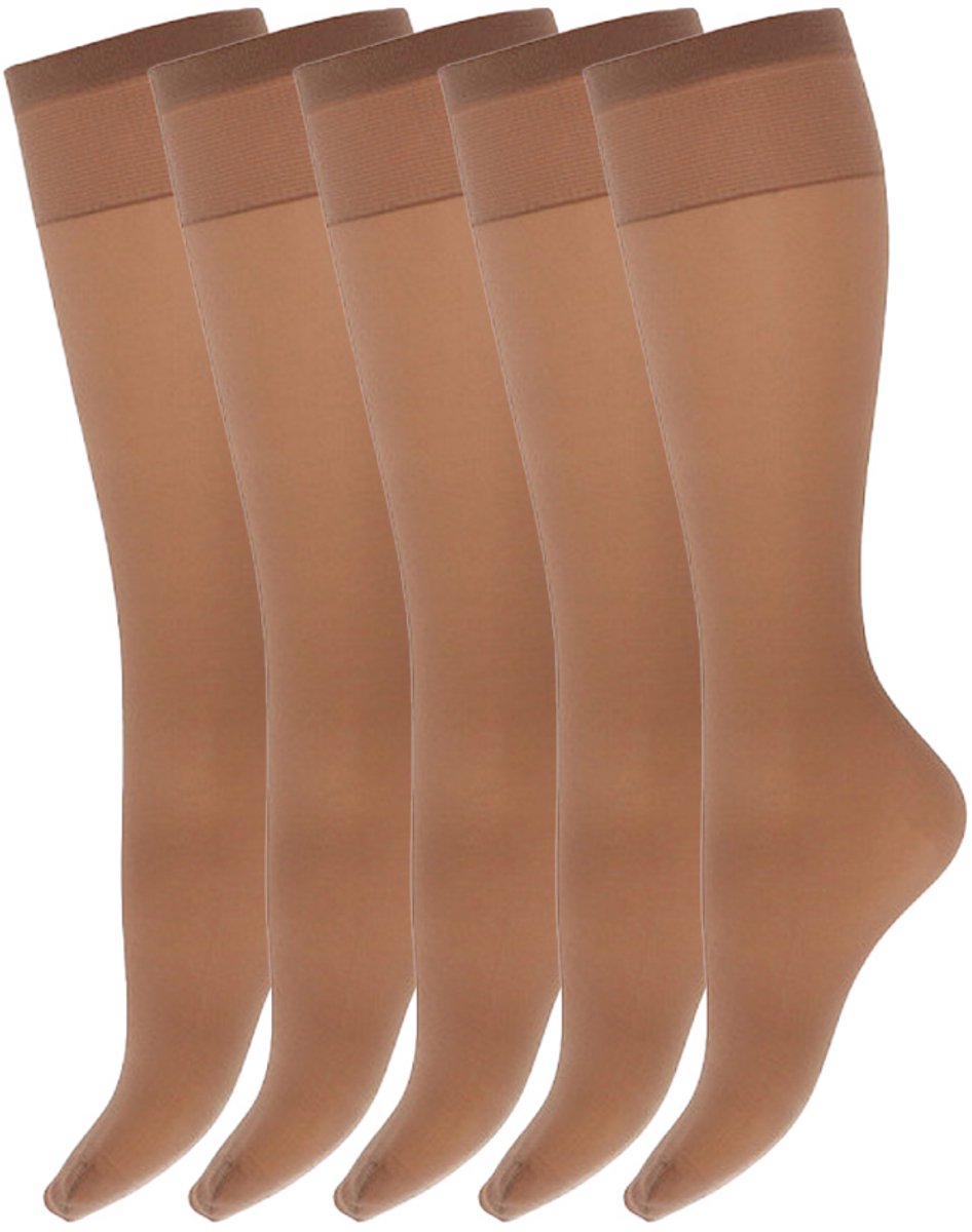 Marianne Zijdeglans pantykousen | 15 Denier | Merk: Marianne | Maat: One Size | Kleur: Muscat | 5 Paar Bruin