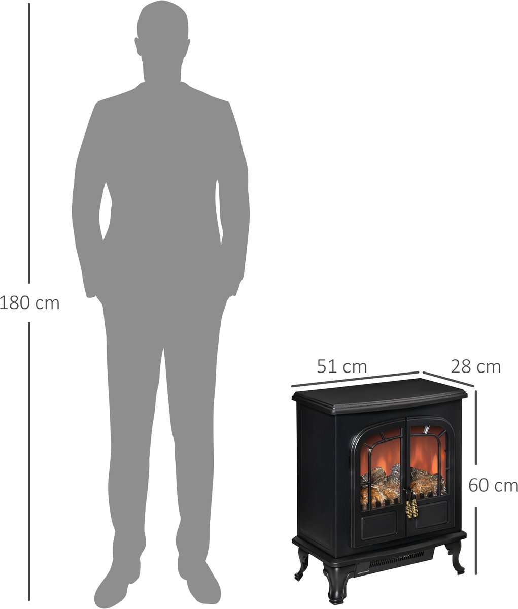 HOMCOM Elektrische Haard - Staal - 51x28x60cm - Zwart