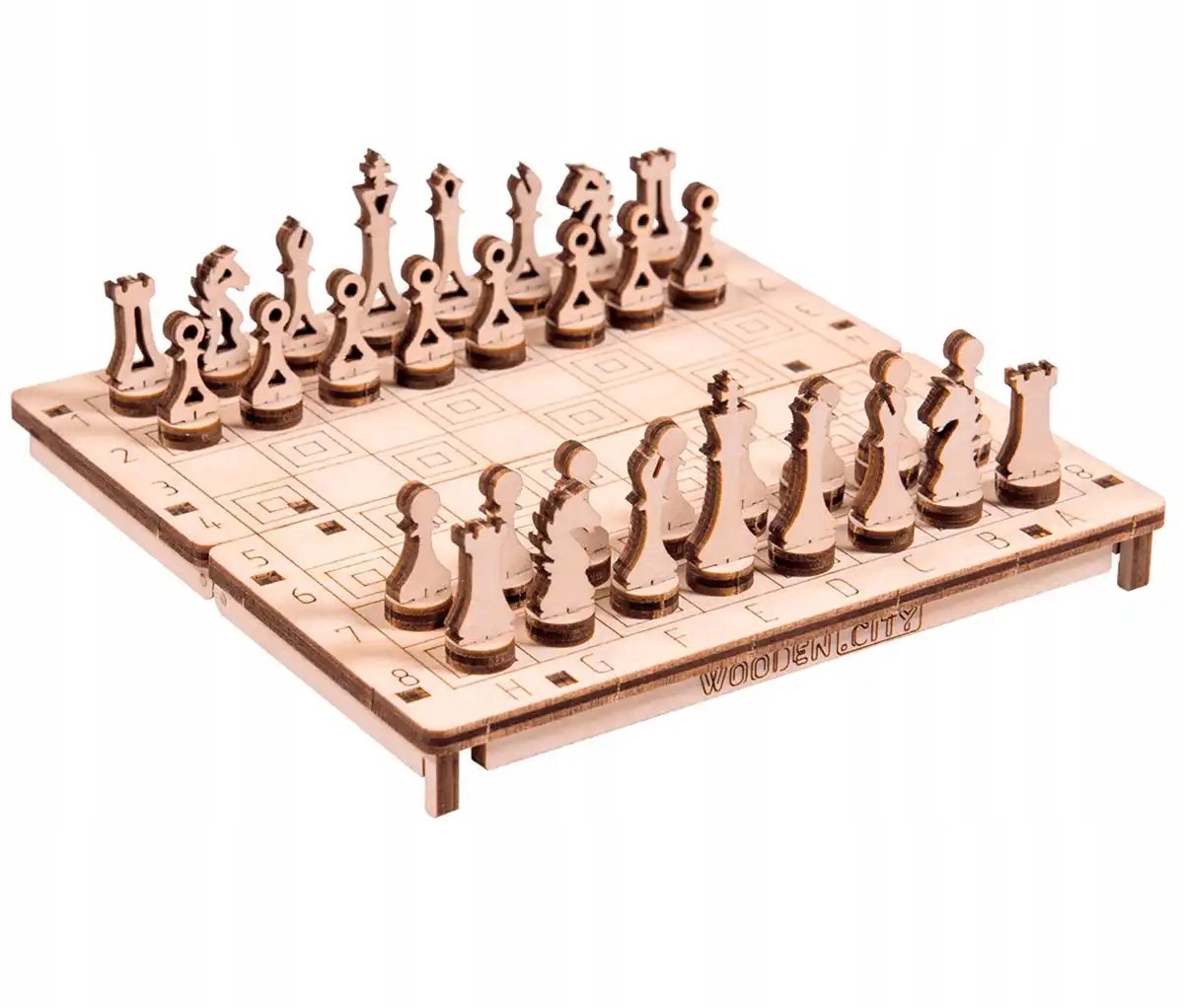 Wooden City 2-in-1 Houten Schaak- en Damspel 3D Opvouwbaar