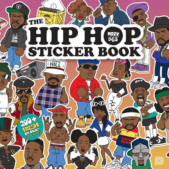 The Hip Hop Sticker Book met illustraties van beroemde rappers en hiphop-iconen. Bevat 200+ stickers.