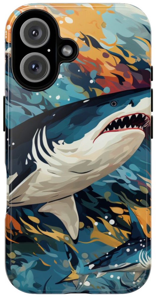 Abstracte Haaien in Oceaangolven – Telefoonhoesje Geschikt voor iPhone 16