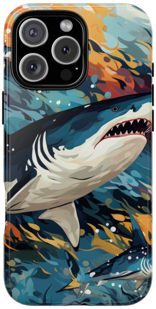 Abstracte Haaien in Oceaangolven – Telefoonhoesje Geschikt voor iPhone 16 Pro Max