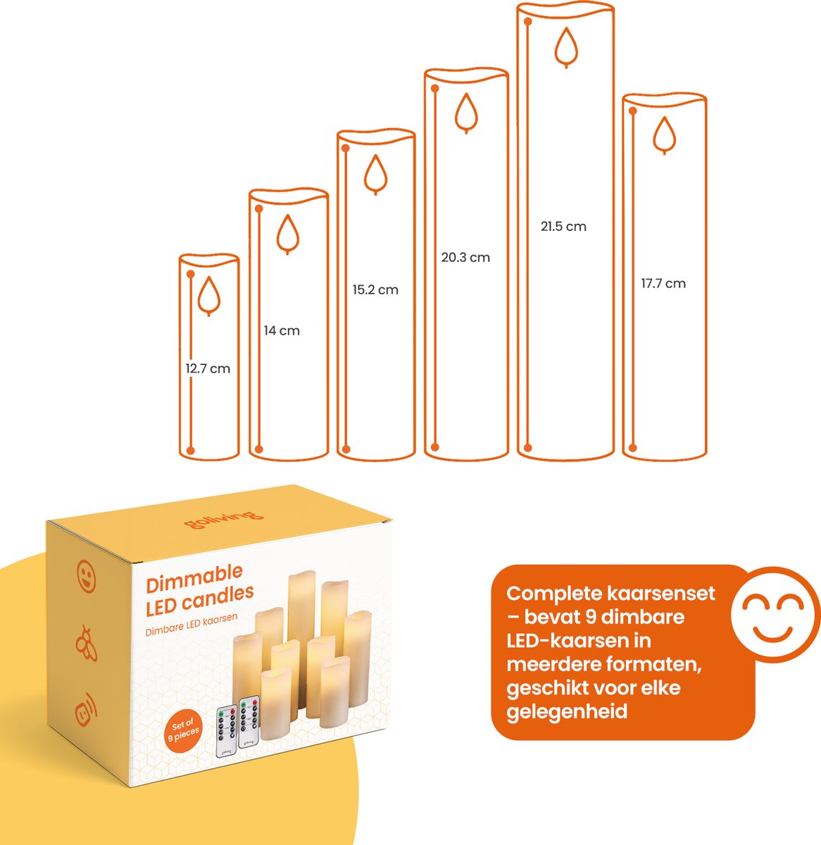 Goliving Led Kaarsen Met Afstandsbediening - Ø5,5 cm - Bewegende Vlam - Dimbaar - Timer Functie - Echte Wax - 2x Afstandsbediening - Set van 9 — cadeau in Wonen & Interieur - foto 2
