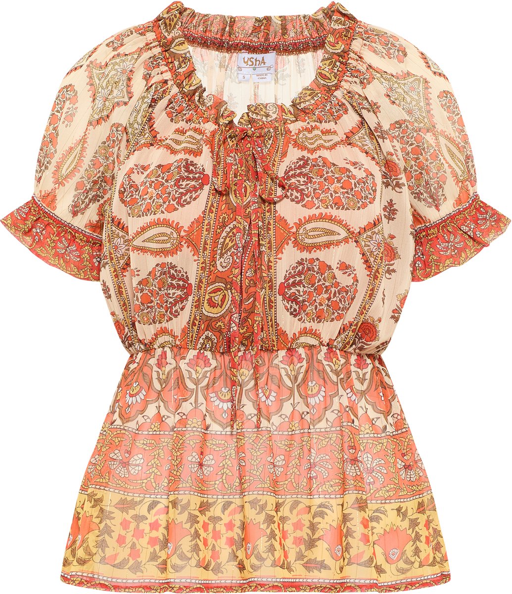 usha Blouseshirt met ruchemouwen