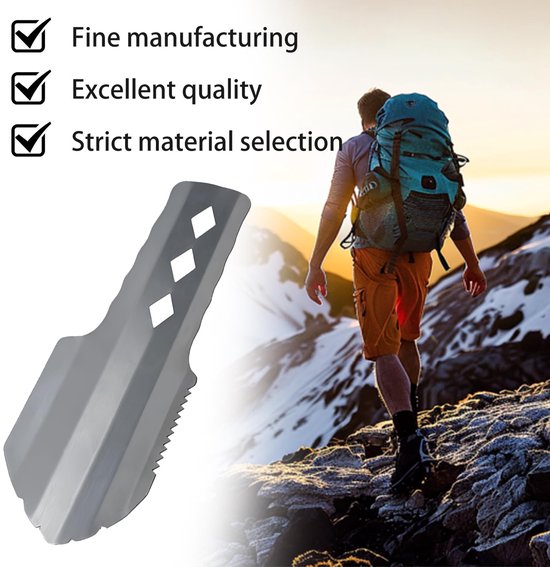 Ultralichte aluminium rugzakschep - Compact, draagbaar en multifunctioneel gereedschap met verlengde handgreep voor wandelen, kamperen en survivalkits (zilver) van The Friendly Swede. — afbeelding 3