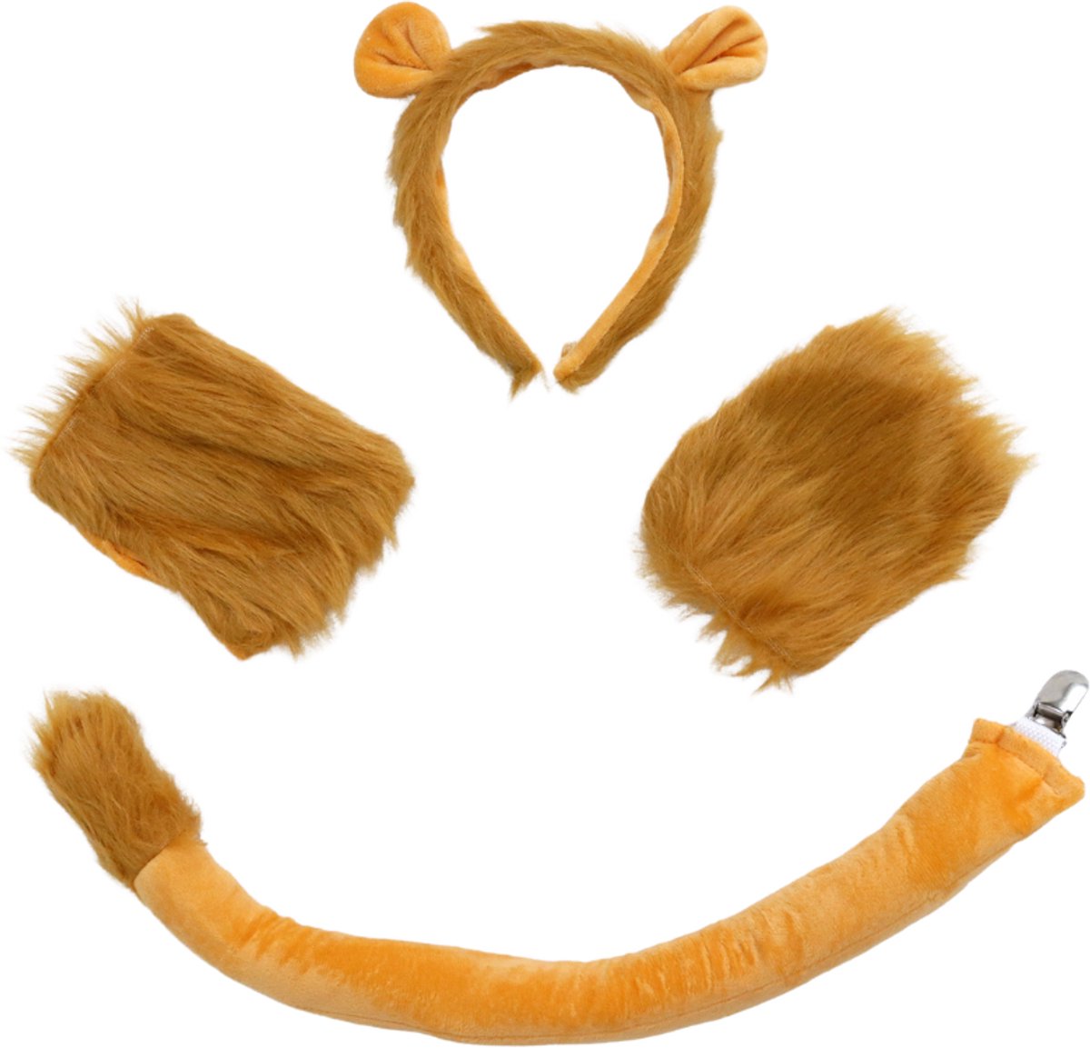 Joya Kids® Leeuw Verkleed Accessoires | Verkleedset Leeuw | Meisjes en Jongens en Volwassenen Verkleedpak Lion | Carnaval en Halloween Outfit kinderen en volwassen | Haarband met Oren, Staart, Pootjes en Strik | Safari — afbeelding 3