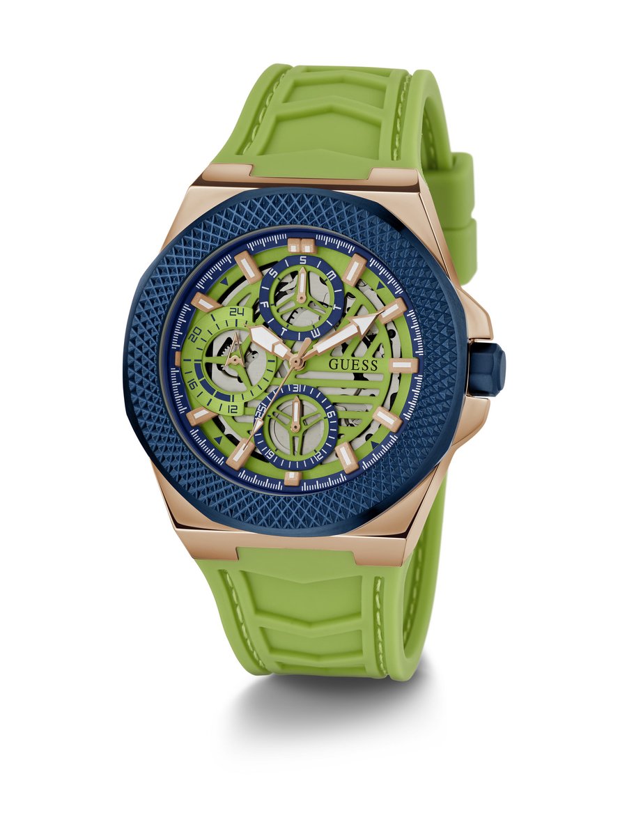 Guess Front-Runner Multifunctioneel Horloge Zwarte Kast: 100% Roestvrij Staal | Armband: 100% Siliconen 44 mm GW0577G2