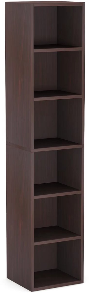 6-Lagen Hoek boekenkast - Boekenplank - Wandplank - Boekenrek - 30x30x180 cm - Voor Thuiskantoor en Kleine Ruimtes - Chocolade