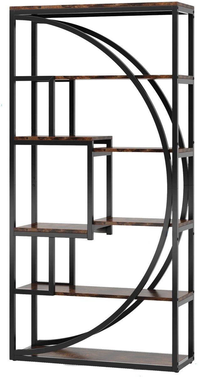 Happiq Boekenkast industrieel - Voor woonkamer, slaapkamer of kantoor - Opbergkast - 170cm - Vakkenkast - Khaki Bruin