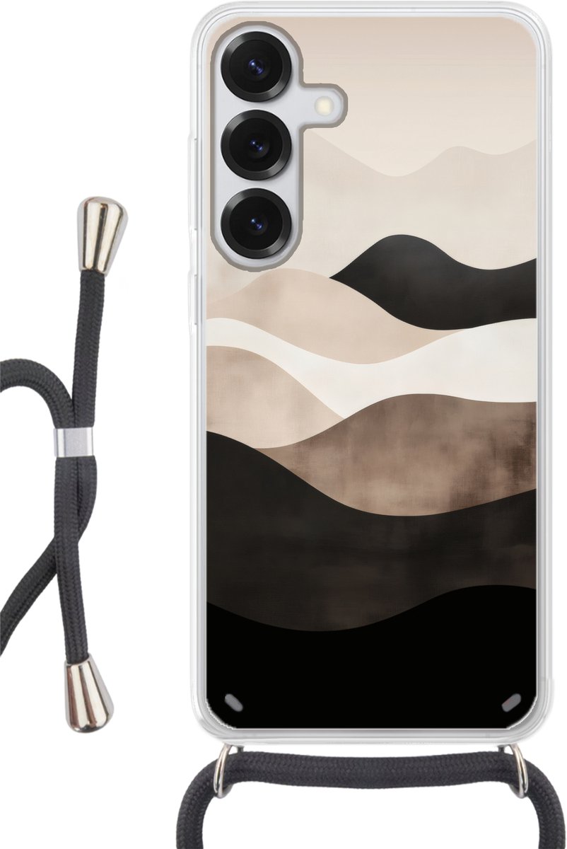 Telefoonhoesje Geschikt voor Samsung Galaxy S25 Plus - Abstract - Landschap - Golven - Crèmekleur - Siliconen - Crossbody - Backcover met Koord - Telefoonhoesje met koord - Hoesje met touw Telefoonhoesje