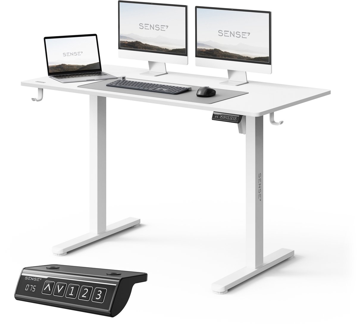 SENSE7 NOJO LIGHT - Zit Sta Bureau - 120 cm x 60 cm - Elektrisch bureau - Verstelbare bureau - Elektrische Hoogteverstelling - Hoogte 72-118 cm - Intelligent Bedieningspaneel - Wit