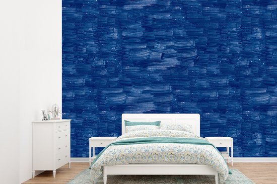 Behang - Fotobehang Verf - Strepen - Blauw - Breedte 305 cm x hoogte 220 cm