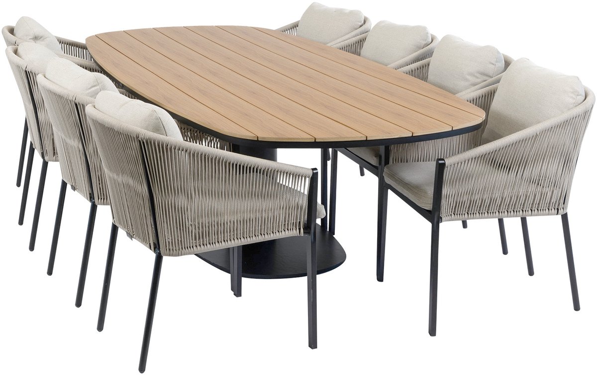 9-delige tuinset | 8 Elvira tuinstoelen (Black) | 260cm Tower tuintafel (Black)