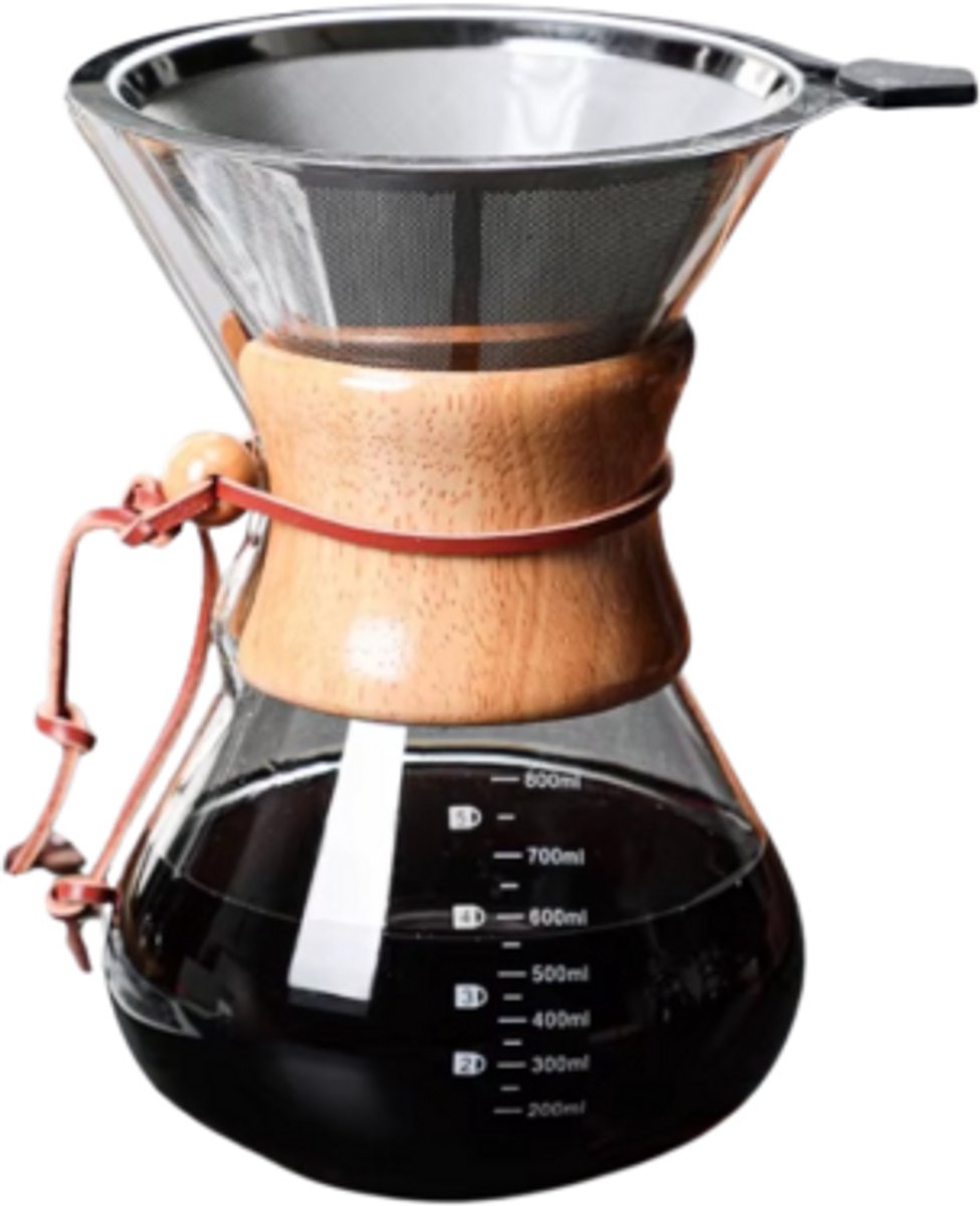 Coffee/Tea Dripper - Koffie Pot met RVS Koffiefilter - Slow Coffee Maker - Koffiekan Drip Gieter - Dripper Koffiemaker - Handmatige koffiezetapparaat - Duurzaam - 800ml met RVS Filter