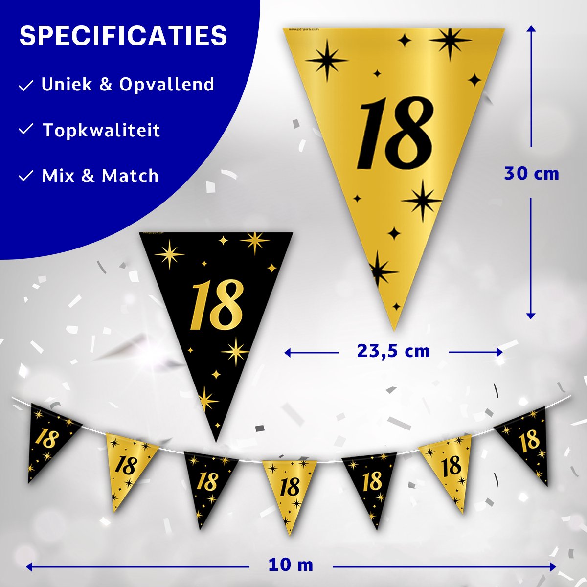 BTH - Slingers - 18 Jaar - Goud en Zwart - Slingers Verjaardag - Vlaggenlijn - 18 Jaar Verjaardag Versiering - Verjaardag — afbeelding 2