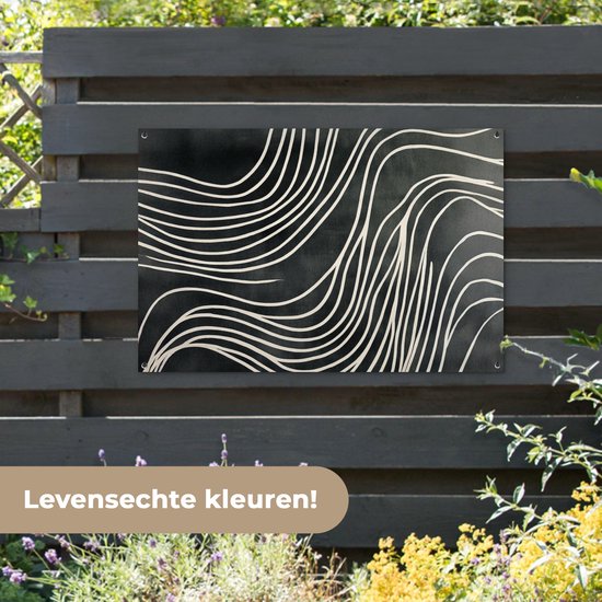 Tuinposter 120x80 cm - Tuindecoratie Lijnen - Patroon - Abstract - Wit - Poster voor in de tuin - Buiten decoratie - Schutting tuinschilderij - Tuindoek muurdecoratie - Wanddecoratie balkondoek