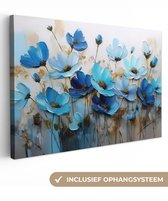 Tableau sur toile 120x80 cm - Décoration murale Fleurs - Tableau - Blauw - Décoration murale salon - Décoration chambre - Accessoires chambre - Peintures sur toile