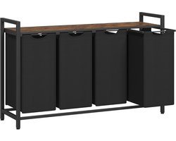 Furnstar Wasmand - Wasverzamelaar met plank - Wasbox - Afneembare waszak van Oxford stof - 4 vakken - Metalen frame - 160L - 116 x 33 x 72 cm - Inktzwart Vintabruin