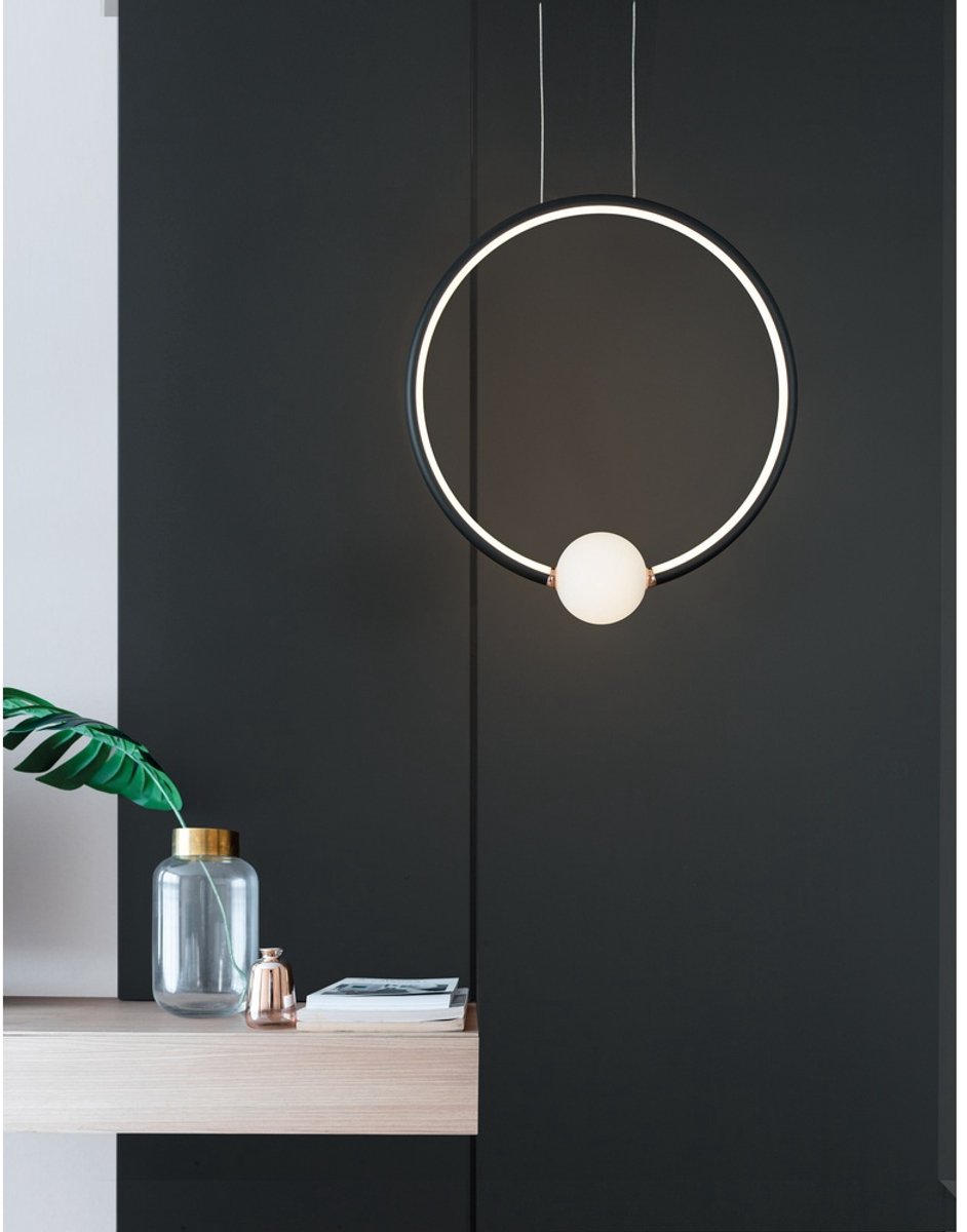 Lyora Hanglamp Celia zwart met wit rond - 9820605