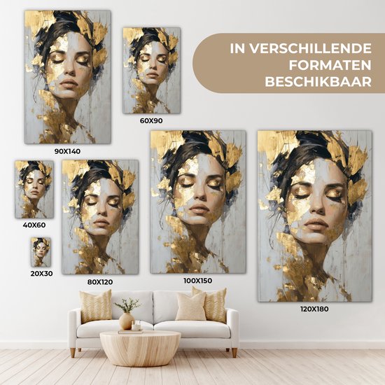 Peinture sur toile 80x120 cm - Décoration murale Gracieuse - Femme - Or - Yeux - Décoration murale salon - Décoration chambre - Accessoires chambre - Peintures sur toile