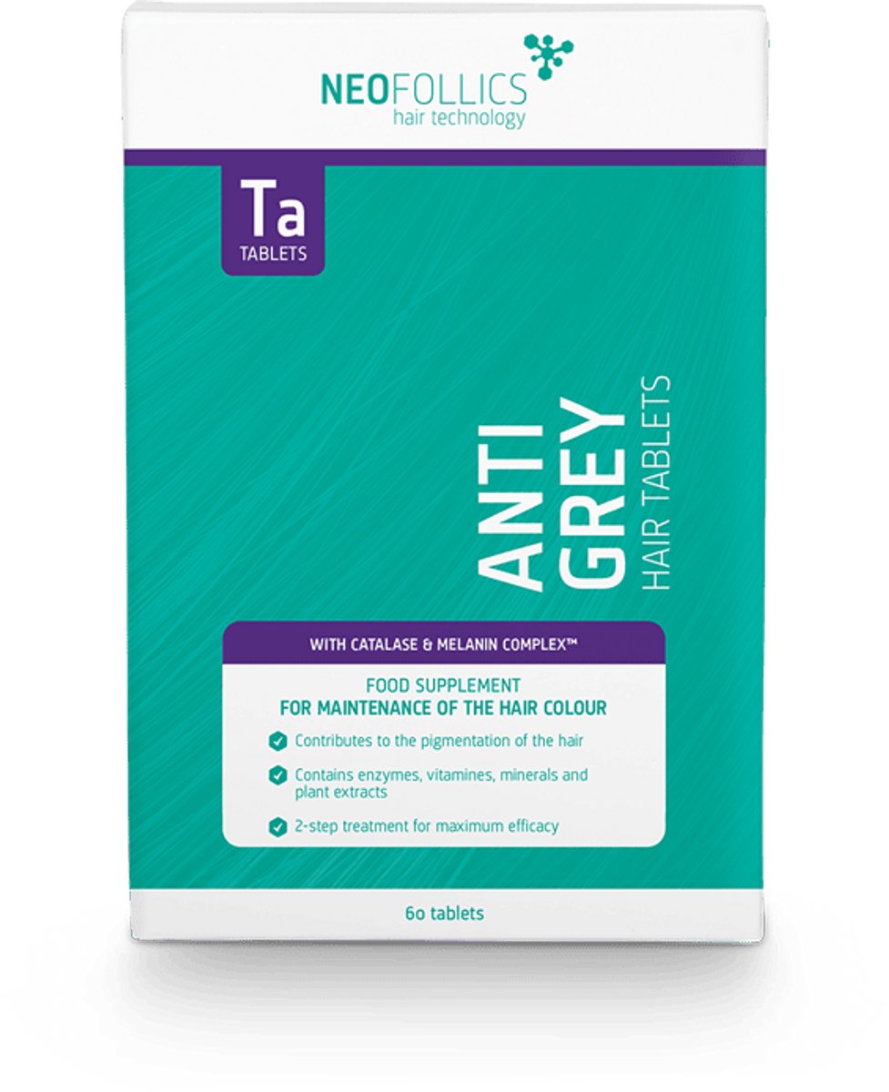 Neofollics Anti Grey Hair Tablets – 60 tabletten – Twee-staps supplement met Catalase & Melanin Complex™ – Ondersteunt natuurlijke haarpigmentatie – Vegan formule – Voor mannen & vrouwen