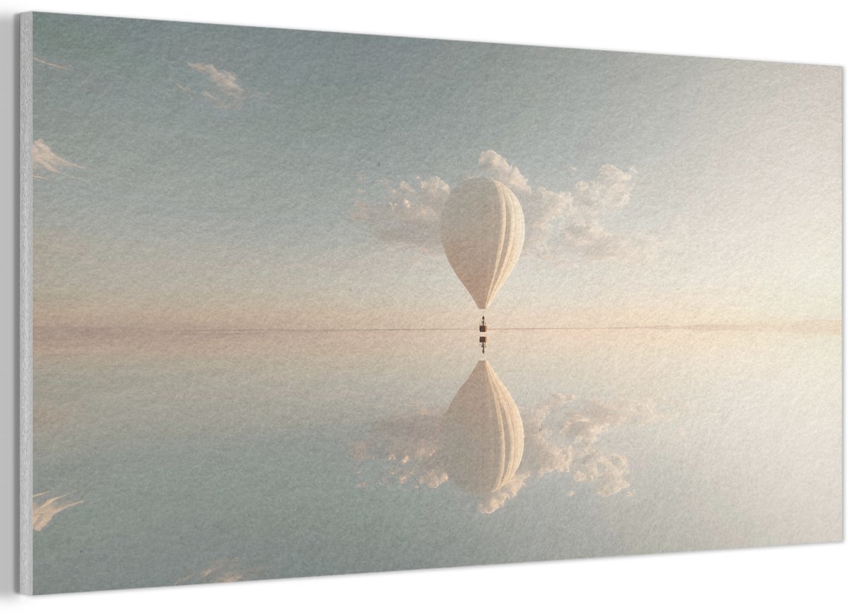 Akoestisch wandpaneel 80x40 cm - Vilt schilderij Luchtballon - Wolken - Water - Blauw - Akoestische panelen - Geluidsdempende wanddecoratie - Geluidsisolatie woonkamer - Muurdecoratie geluidspanelen