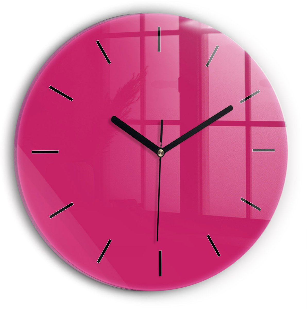 Wallfluent Wandklok - Roze Ronde Glazen Wandklok - 30 cm x 30 cm - Roze Wandklok - Zwarte Handen - Wandklok Zonder Cijfers - Wandklok Glas Woonkamer - Ronde Glas Klok - Scandinavisch Wandklok - Ronde Glazen Klok