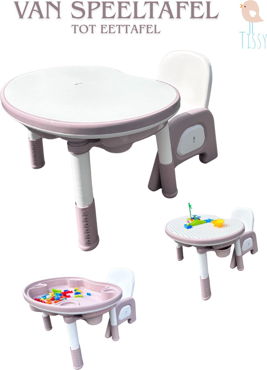 Speeltafel - 5 in 1 - Activiteiten Tafel - Bouwtafel- Aquaplay - Watertafel - Zandtafel - Tekentafel - Leestafel - Kindertafel - Geschikt Voor (Kleine) Bouwstenen - Wit/Blauw - Inclusief Met Stoel-Compatibel met grote merken - Cadeau - Zomer