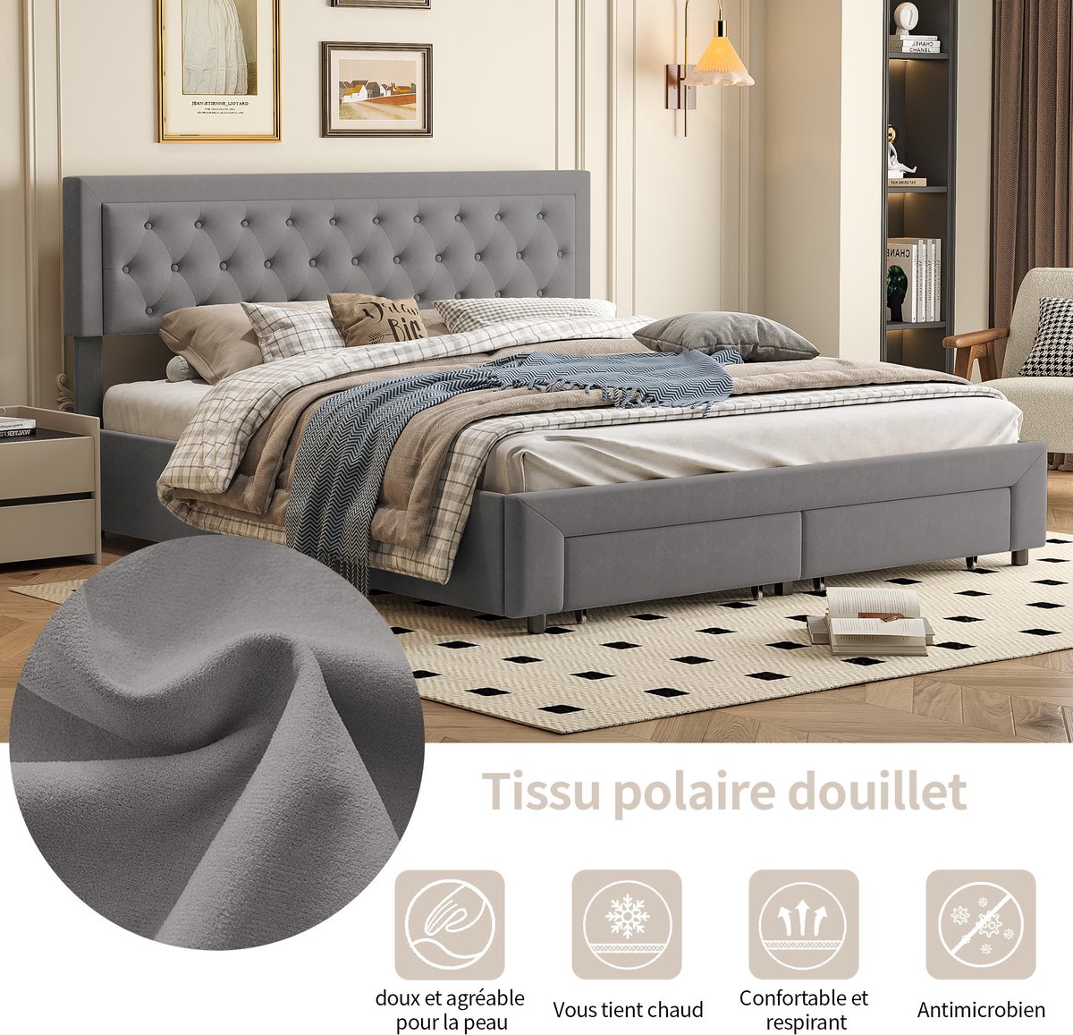 SHOPENTRA Opbergbed 180x200 met Hoofdeinde en Opbergruimte - afbeelding 3
