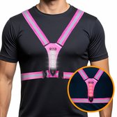 R2B Hardloopvest met Verlichting Voor- en Achterkant - USB-C Oplaadbaar - Wandel & Hardloop Verlichting - Reflecterend Running Vest - Loopvest Dames & Heren - Roze