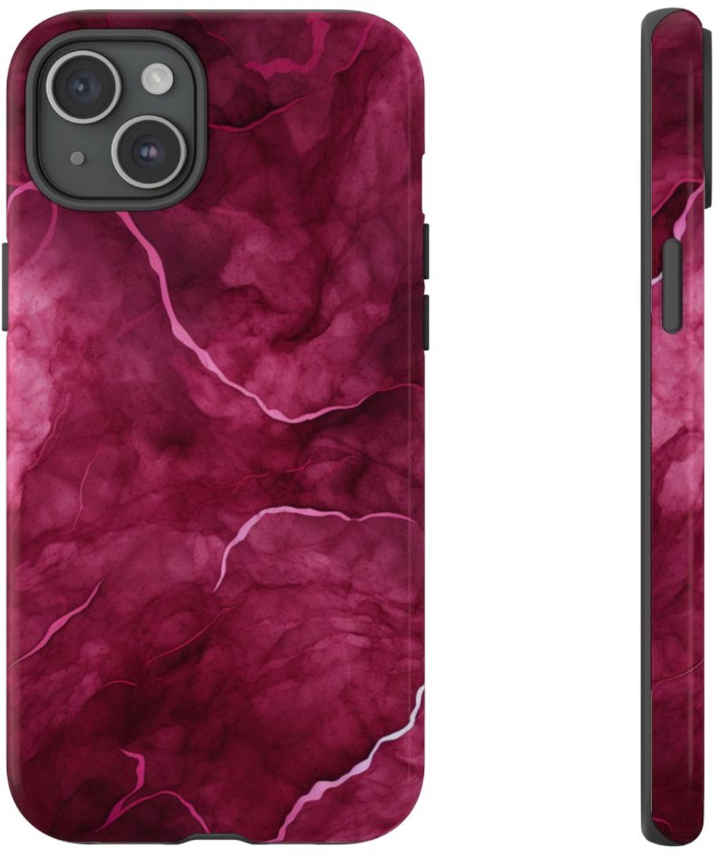 Abstracte Bourgondische Marmerstructuur – Telefoonhoesje Geschikt voor iPhone 15 Plus