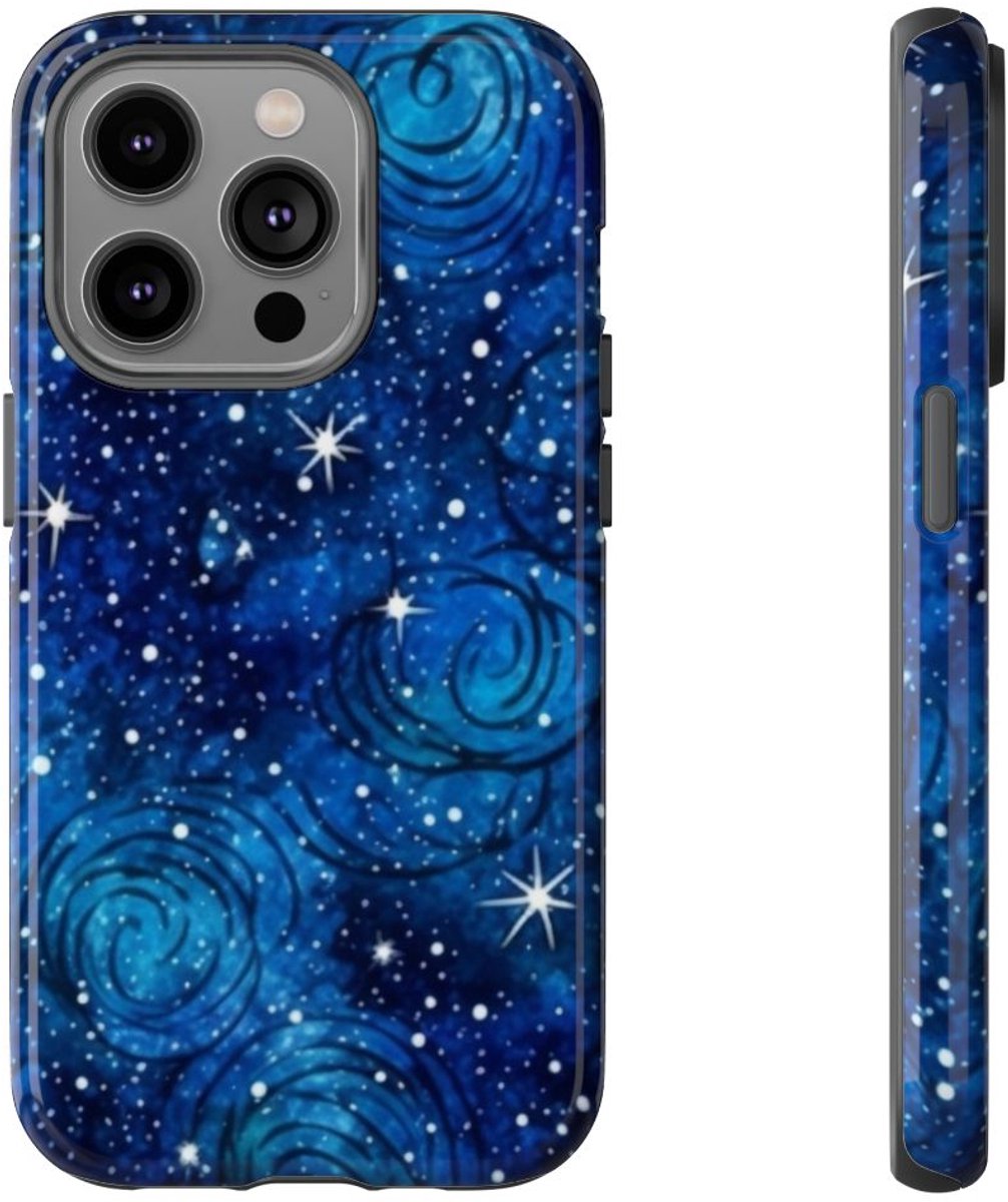 Blauw Sterrenstelsel Patroon – Telefoonhoesje Geschikt voor iPhone 14 Pro