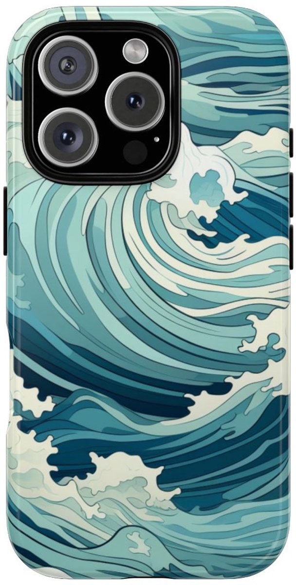 Ocean Wave Patroon – Glanzend Stevig Telefoonhoesje Geschikt voor iPhone 16 Pro