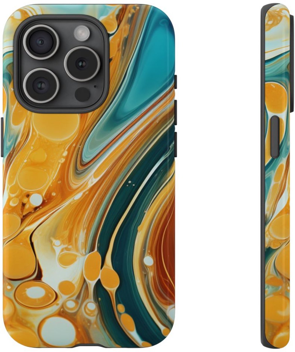 Turquoise en Honing Swirl Epoxy Patroon – Telefoonhoesje Geschikt voor iPhone 15 Pro