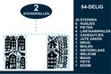 2 vellen met Sinterklaas-thema stickers: huizen, molen, brug, sterren, Sinterklaas en fietsen.