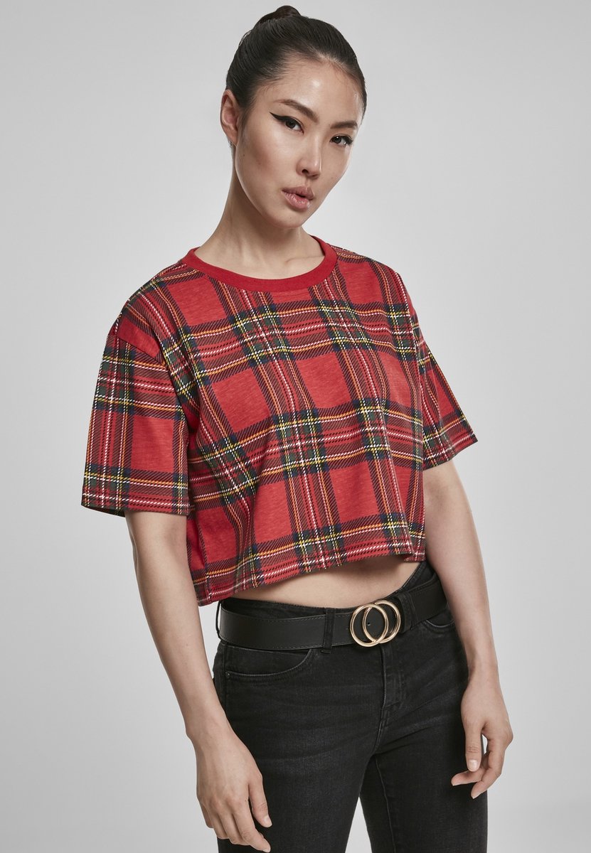 Urban Classics AOP Tartan Short Oversized Crop top XS Rood