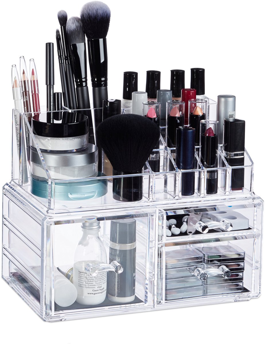 2x make up organizer met 3 lades - acryl make up toren - doorzichtig - 16 vakken