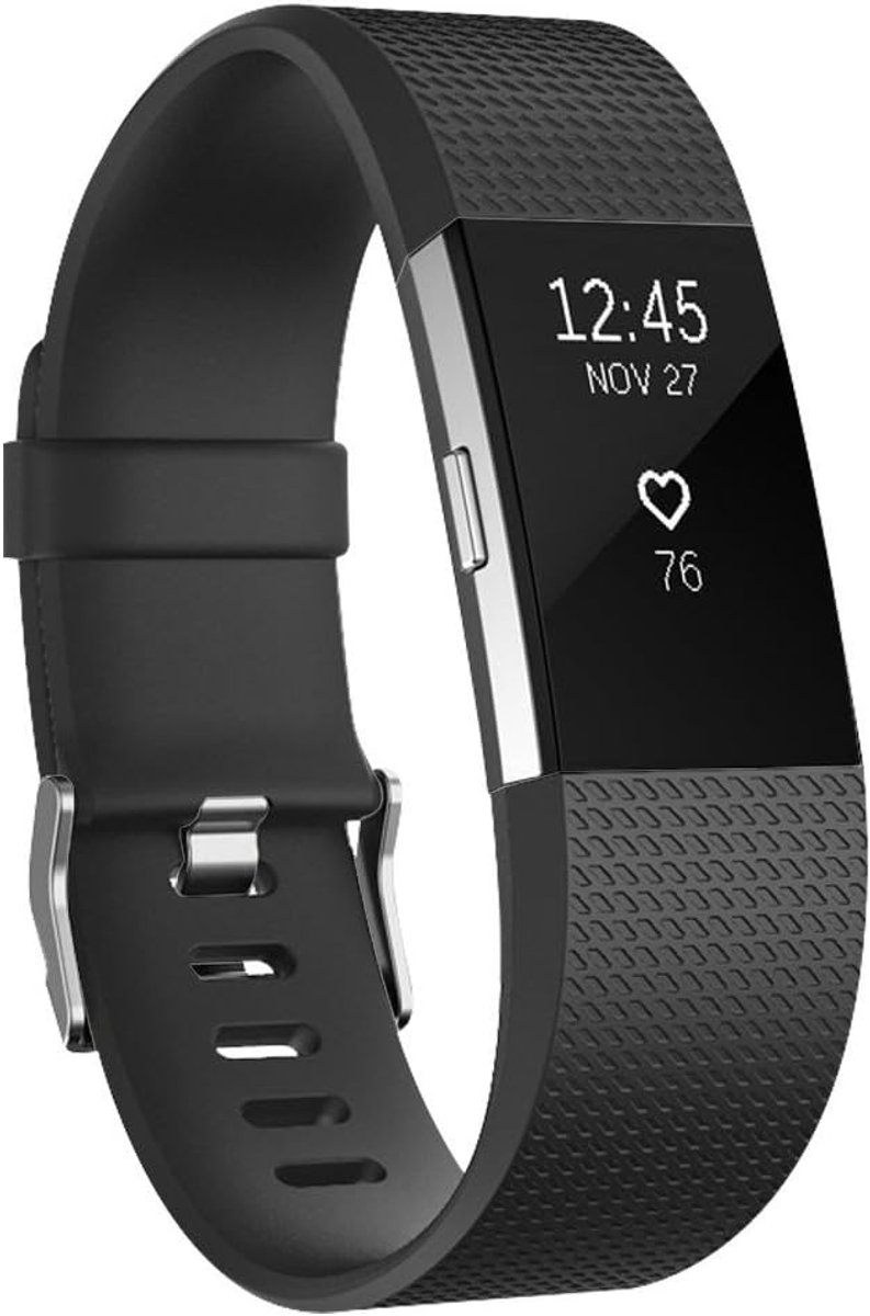 Geschikt voorFitbit Charge 2 Armband Dames Heren, Verstelbare Zachte Sport Reservearmband Compatibel met Fitbit Charge 2 (Groot, Zwart)