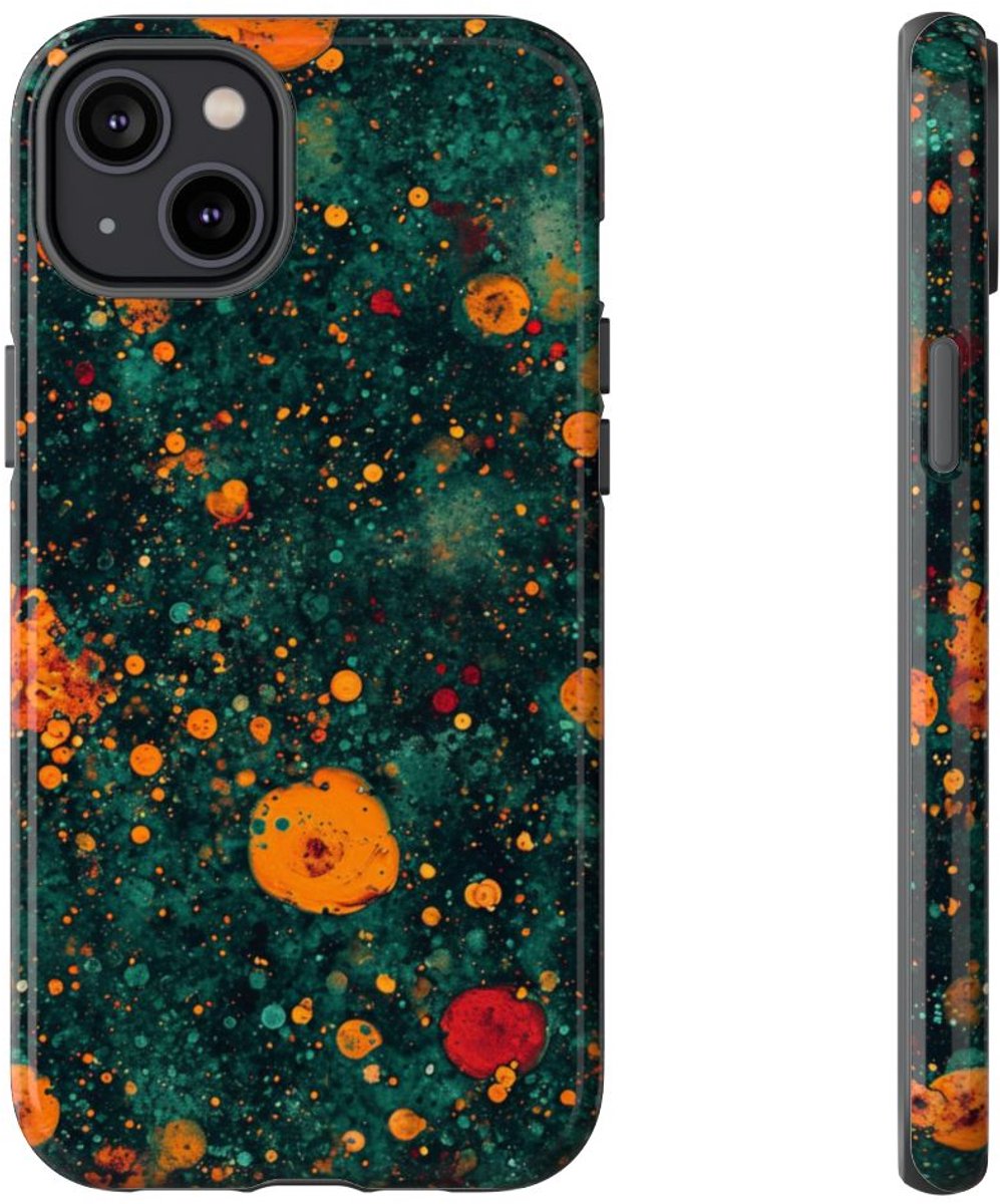 Abstracte Oranje en Teal Bellenpatroon – Telefoonhoesje Geschikt voor iPhone 14 Plus
