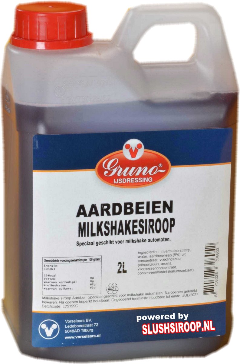 Milkshakesiroop AARDBEI - tank met 2 liter - Gruno - MilaNNE