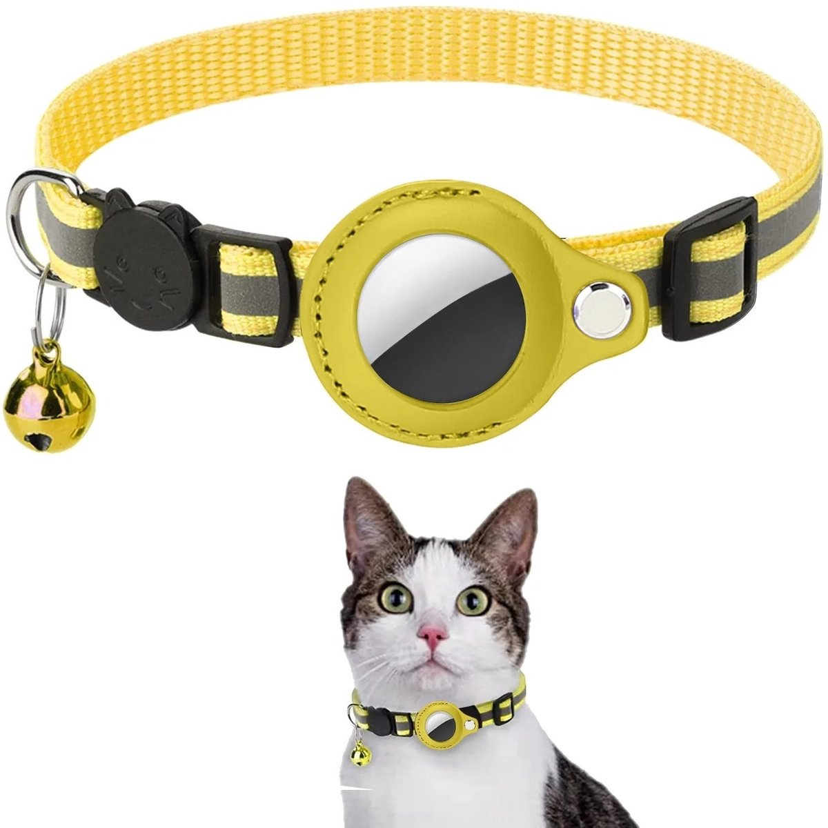 BlueTime ® - Kattenhalsband zonder Tag - Halsband Kat & Kitten met Kattenbelletje - Kattenbandje, Poes, Kattenriem air & Tuigje met Houder - Geel