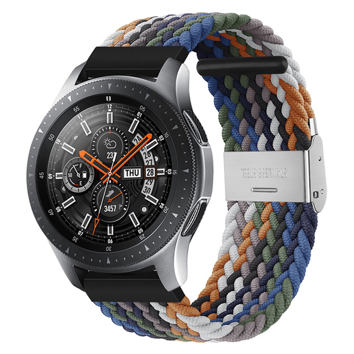 Qelus Denim Kleurmix 20mm Gebreide Nylon Elastische Horlogeband met RVS Gesp - Verstelbare Lengte - Vervangende Band voor Horloges en Smartwatches - Sportief, Zachte en Ademende - Voor Mannen en Vrouwen