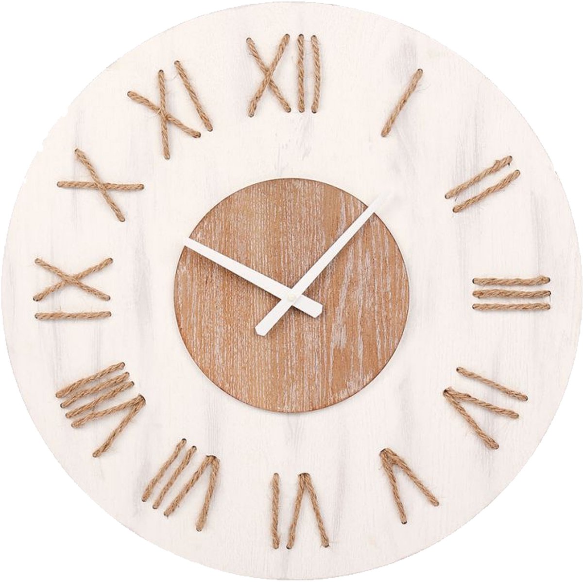Ostaria Wandklok/muur klok - Maritiem - D50 cm - MDF/touw - wit/bruin - woonkamer/strandhuis