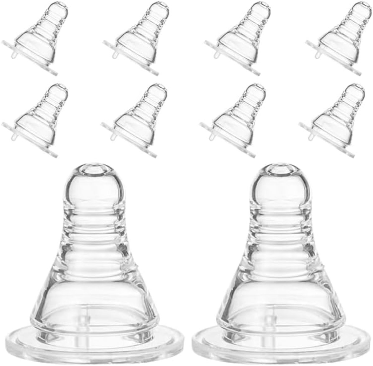 Image of 10-pack vloeibare siliconen fopspenen met brede mond - diverse babyflessen, moedermelk, fopspenen met echt gevoel, voedingsfopspenen