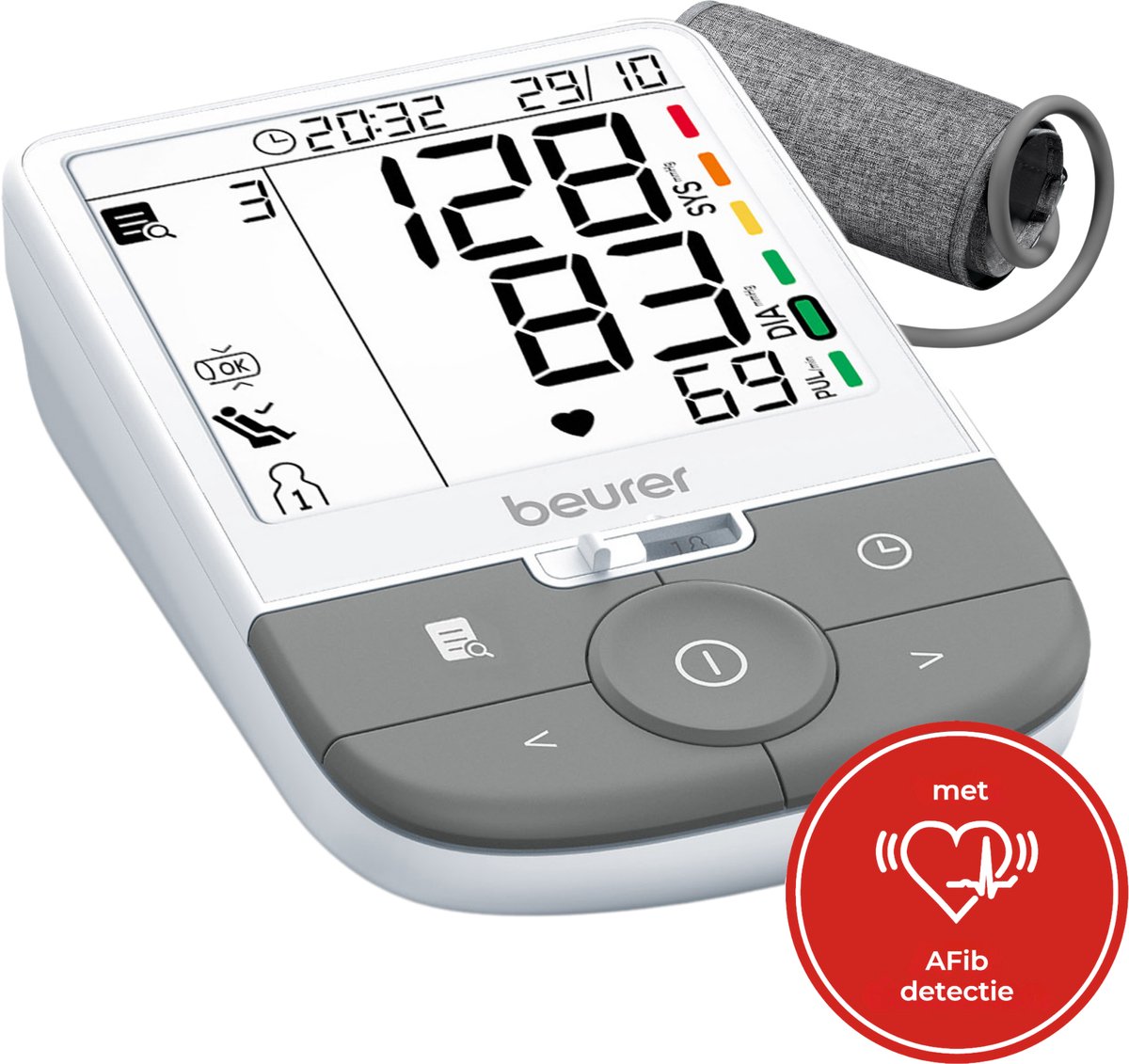 Beurer Comfort BM 53 Bloeddrukmeter bovenarm - AFIB - Made in Europe - Positie-controle manchet - 2 Gebruikers - XL verlicht display - Manchet 22-42 cm - 5 Jaar garantie - Wit