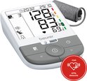 Witte en grijze bloeddrukmeter met XL display. Toont '128 / 83 / 69' en hartpictogram. "met AFib detectie".