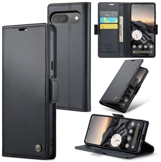 CaseMe - Hoesje geschikt voor Google Pixel 10/10 Pro - Retro Wallet Book Case - Met Magnetische Sluiting - Zwart