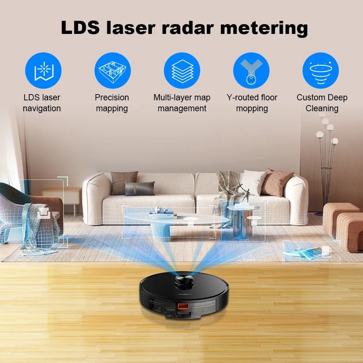 Afbeelding 3 van Sattire Robotstofzuiger X6 LDS – 6500Pa Zuigkracht, Laser Navigatie, Dweilfunctie & App-besturing – Voor Huisdieren